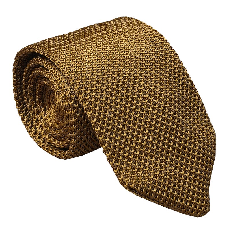 Ctskyte Men's Bronze Yellow Eco-friendly Self Ties Extra Long Knitted Necktie 58 Inches - Image 1